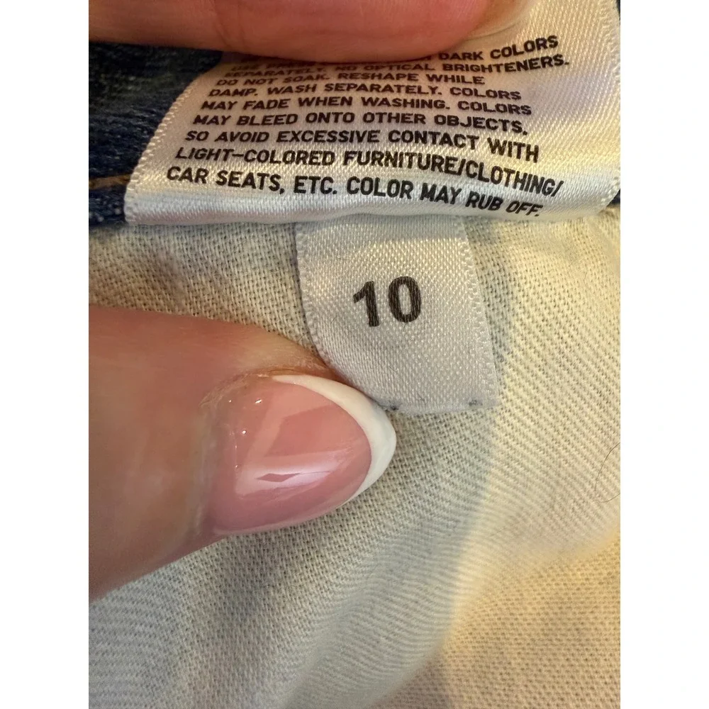 Uniqlo Denim Midi Skirt Women 10 Blue Medium Wash Front Slit Straight Jean
